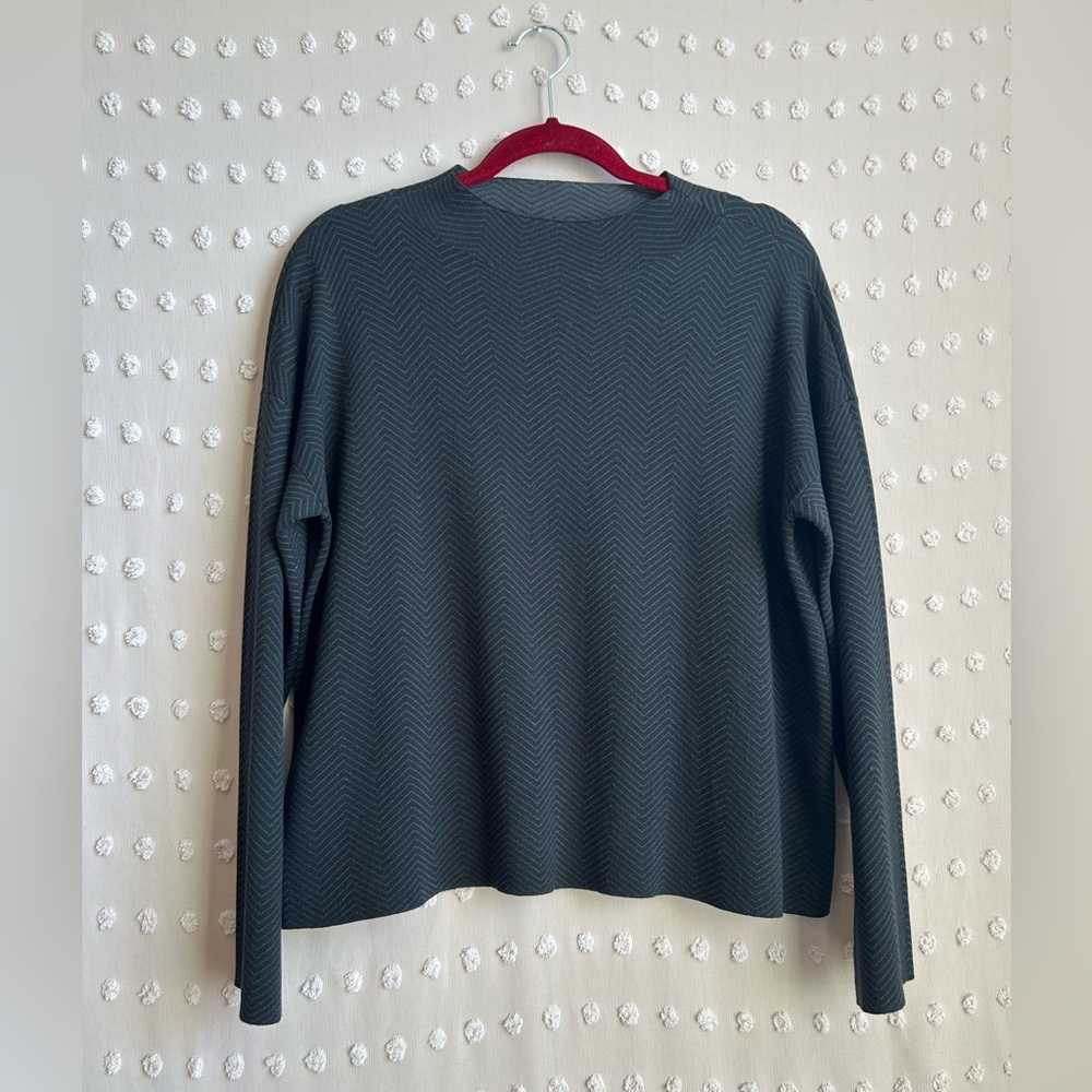 Eileen Fisher Silk Cotton Herringbone Mock Neck‎ Long Sleeve Sweater Sz M Black